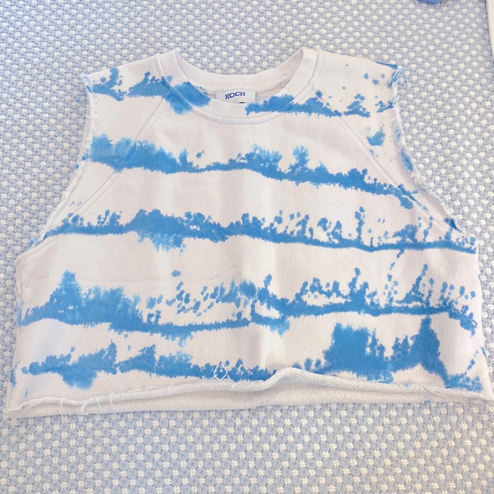Blue Tie-Dye Cropped Tank Top